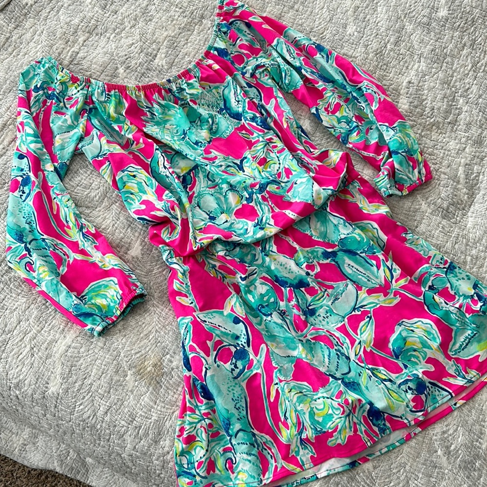 LILLY PULITZER. One piece skirt, short, 3/4 sleeve romper. Ladies Large.